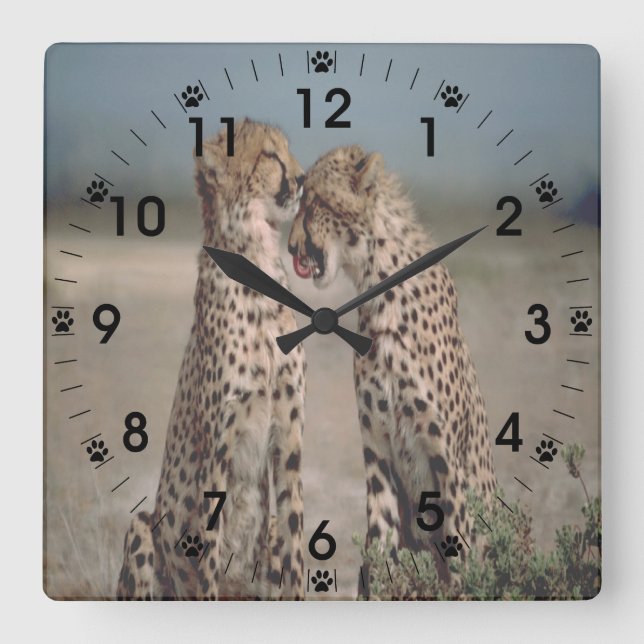 Cheetah Kärlek Fyrkantig Klocka (Framsida)