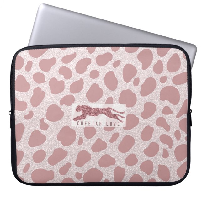 Cheetah Kärlek Rosa Glitter simulerade Laptop Fodral (Framsidan)