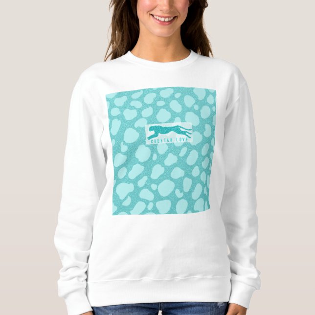Cheetah Kärlek - Turcouise Glitter Simulated T Shirt (Framsida)
