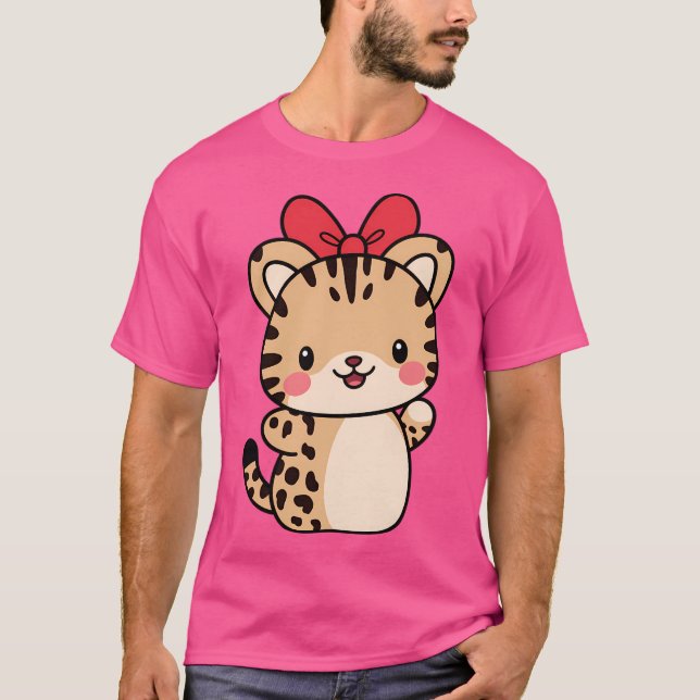Cheetah Kawaii Ribbon Zoo Day Resa Boys Girls Kids T Shirt (Framsida)