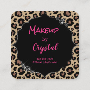 Cheetah Leopard Diamond Rosa Gnistra Glimmer Fyrkantigt Visitkort
