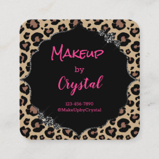 Cheetah Leopard Diamond Rosa Gnistra Glimmer Fyrkantigt Visitkort