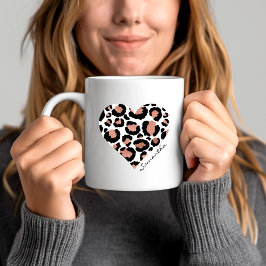 Cheetah Leopard Mönster Heart Namn Kaffemugg
