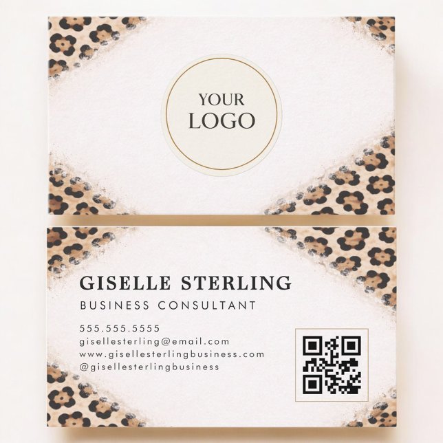 Cheetah Leopard Print Logo QR Code Professional Visitkort (Skapare uppladdad)