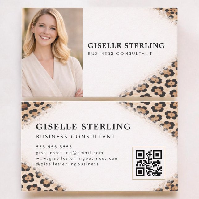 Cheetah Leopard Print QR Code Photo Professional Visitkort (Skapare uppladdad)