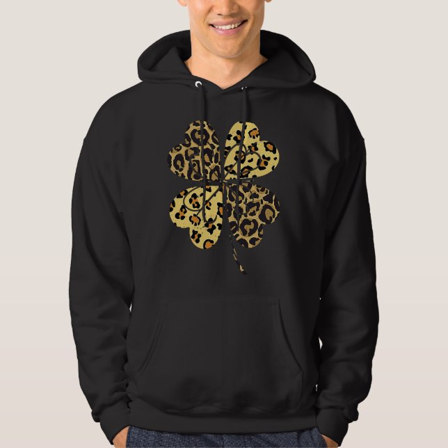 Cheetah Leopard Print Shamrock St Patricks Day Luc Hoodie (Framsida)