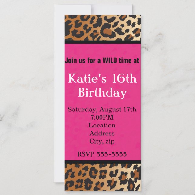 Cheetah Leopard Skriv ut Shock rosa Party-inbjudan Inbjudningar (Framsida)