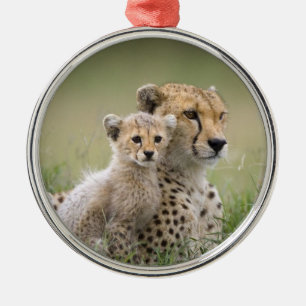 CHEETAH MAMMA OCH BABY CHRISTMAS ORNATION JULGRANSPRYDNAD METALL