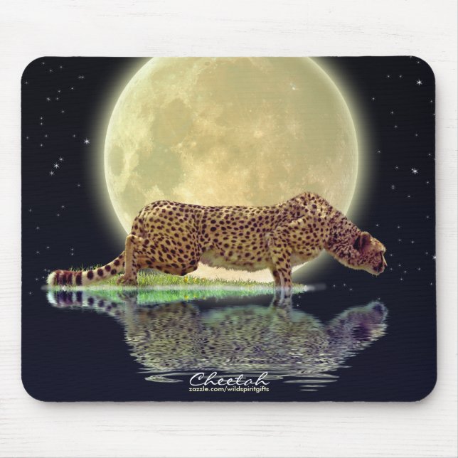Cheetah & Måne Big Cat Wildlife Art Mousepad Musmatta (Framsidan)