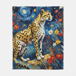 Cheetah med Flowers Fleecefilt