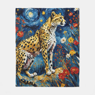 Cheetah med Flowers Fleecefilt
