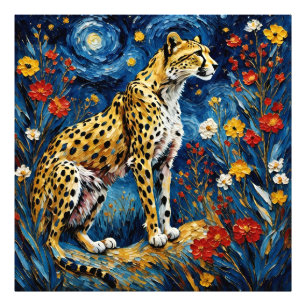 Cheetah med Flowers Fototryck