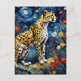 Cheetah med Flowers Vykort