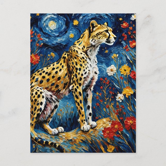 Cheetah med Flowers Vykort (Framsida)