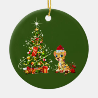 Cheetah med Hat Scaft-jul Julgransprydnad Keramik