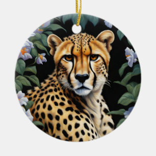 Cheetah och blommor julgransprydnad keramik