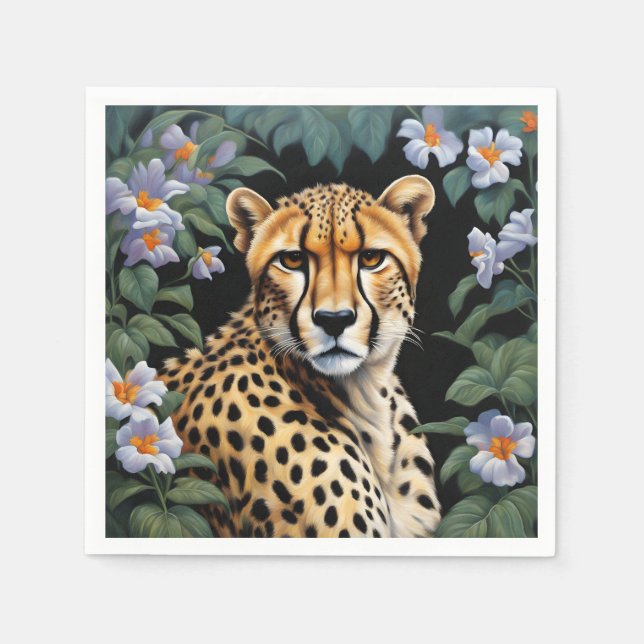 Cheetah och blommor pappersservett (Framsidan)