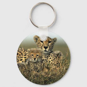 Cheetah och unge nyckelring