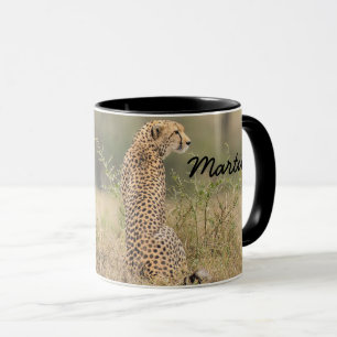 Cheetah Personalize Namn Black Insida Gift Mugg