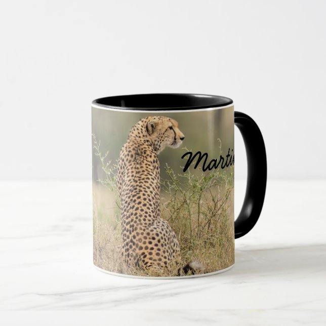 Cheetah Personalize Namn Black Insida Gift Mugg (Framsida höger)