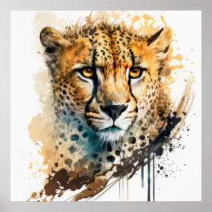 Cheetah Porträtt Animal Painting Wildlife utomhus Poster
