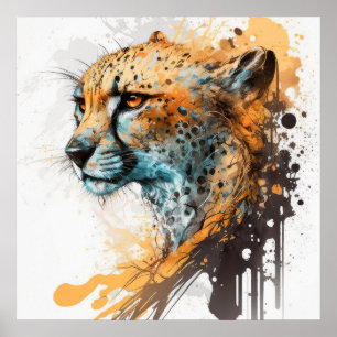 Cheetah Porträtt Animal Painting Wildlife utomhus Poster
