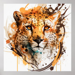 Cheetah Porträtt Animal Painting Wildlife utomhus Poster