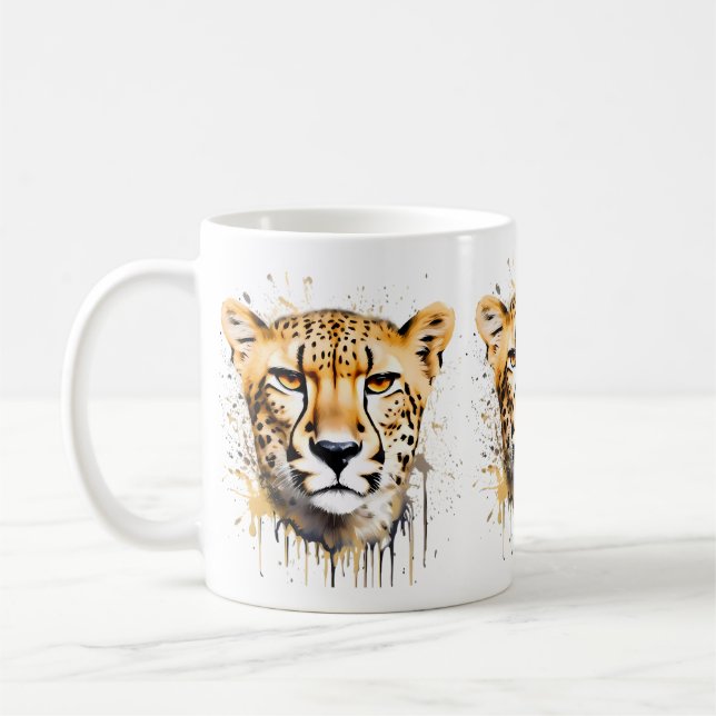 Cheetah Porträtt Kaffemugg (Vänster)