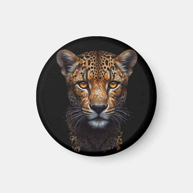 Cheetah Porträtt på svart Magnet (Framsidan)