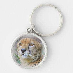 Cheetah porträtt rund silverfärgad nyckelring