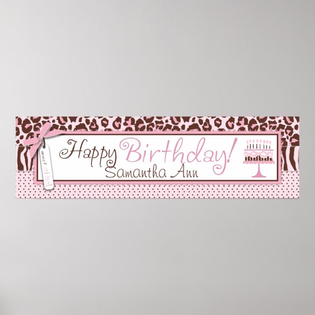 Cheetah Print and Cake Birthday Banner Poster (Framsidan)