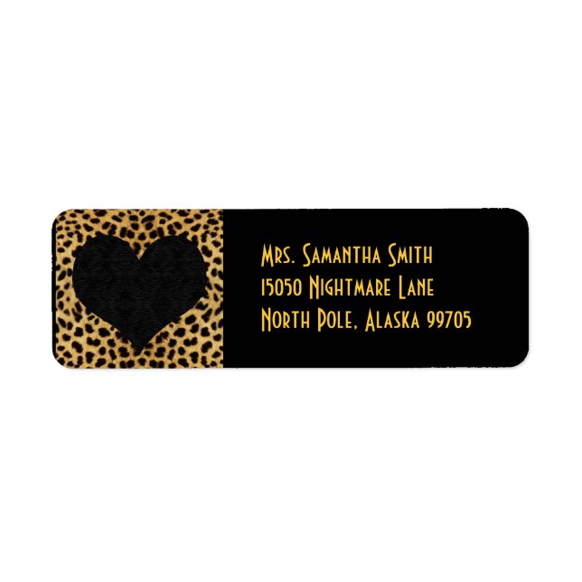 Cheetah Print Black Heart - Anpassningsbar Adress Returadress Etikett (Framsidan)