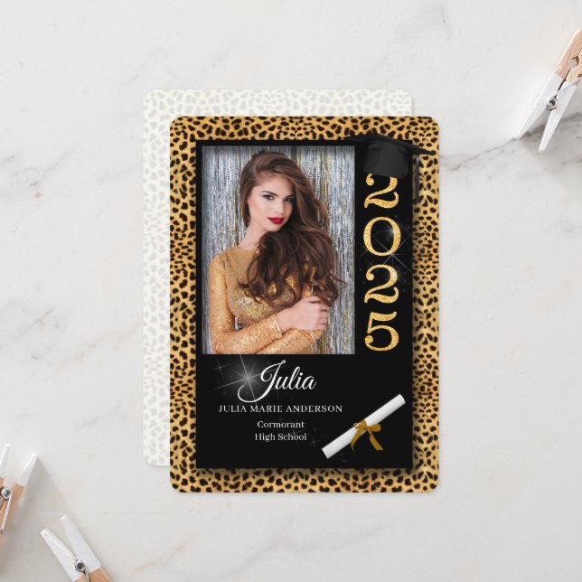 Cheetah Print Class of 2023 Studenten-inbjudan Inbjudningar (Fram/Back In Situ)