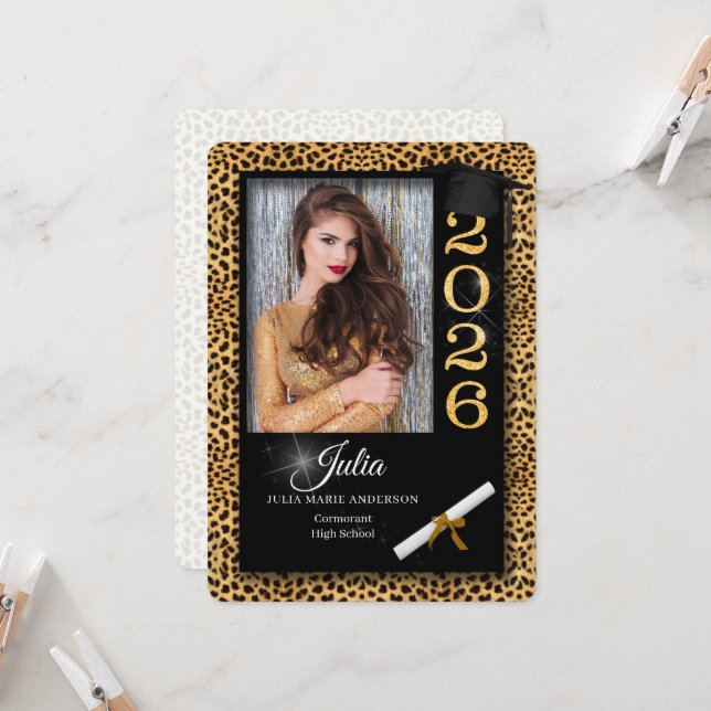 Cheetah Print Class of 2023 Studenten-inbjudan Inbjudningar (Fram/Back In Situ)