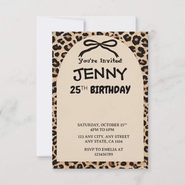 Cheetah Print Custom Kids Birthday Invite Party  Inbjudningar (Framsida)