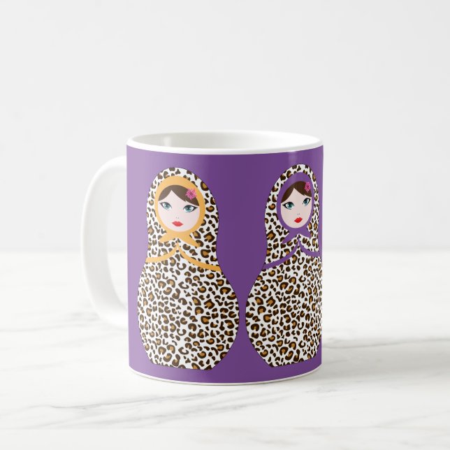 Cheetah Print Matryoshka Coffee Mugg (Framsida vänster)