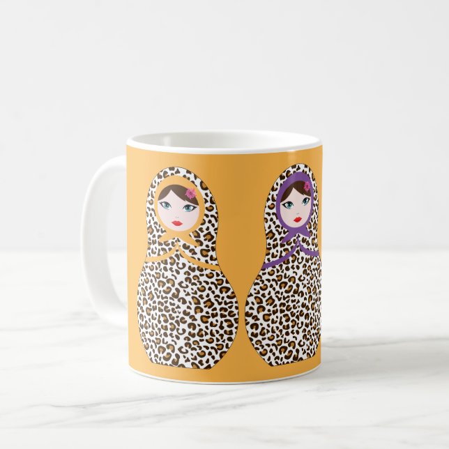 Cheetah Print Matryoshka Coffee Mugg (Framsida vänster)