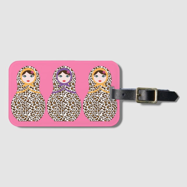 Cheetah Print Matryoshka Luggage Tag Bagagebricka (Framsida horisontal)