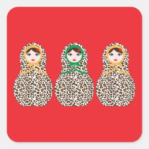 Cheetah Print Matryoshka Sticker Fyrkantigt Klistermärke