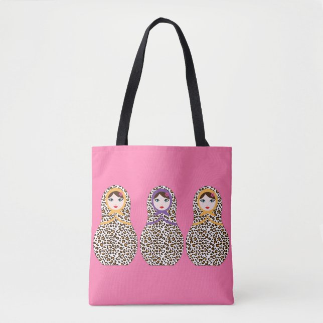 Cheetah Print Matryoshka Tote Bag Tygkasse (Framsida)