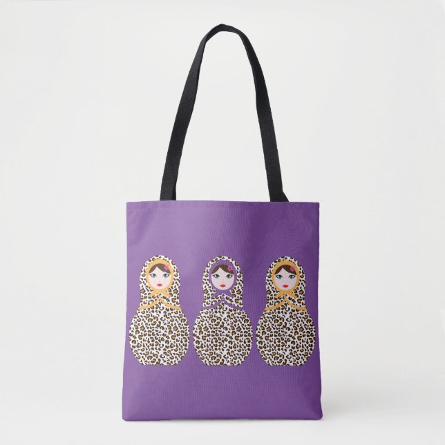 Cheetah Print Matryoshka Tote Bag Tygkasse (Framsida)