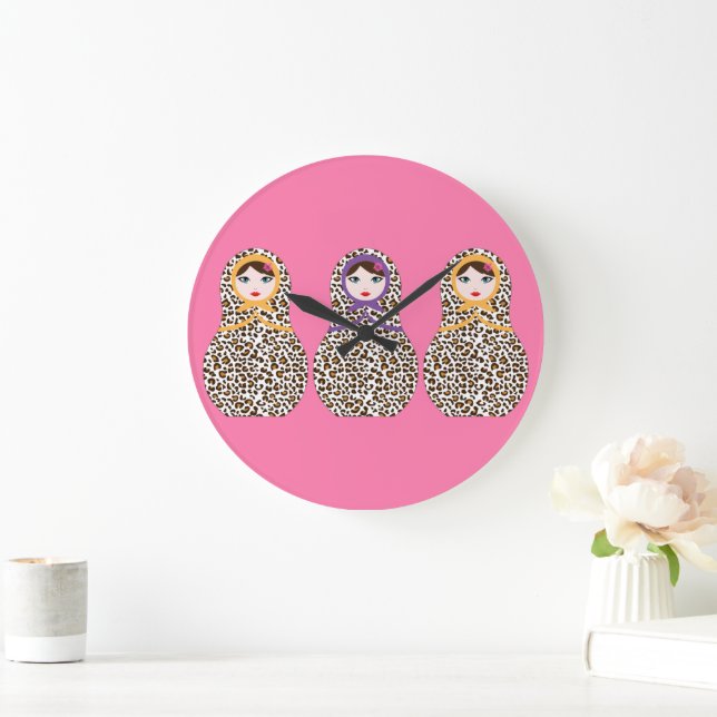 Cheetah Print Matryoshka Wall Clock Stor Klocka (Hem)