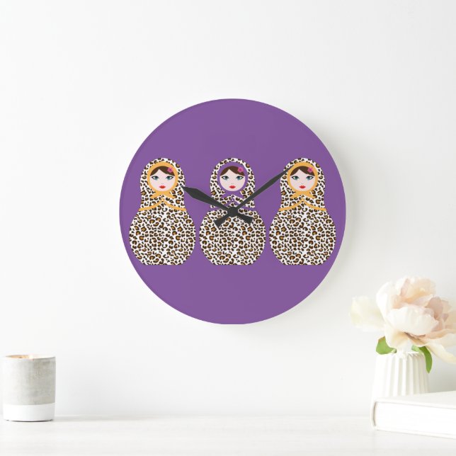 Cheetah Print Matryoshka Wall Clock Stor Klocka (Hem)