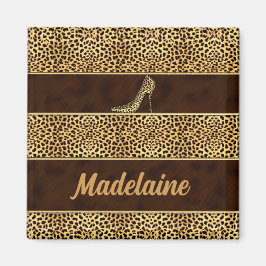 Cheetah Print med Heels med Namn Magnet
