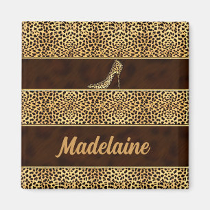 Cheetah Print med Heels med Namn Magnet