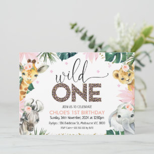 Cheetah Print Vild One Safari Animals Birthday Inbjudningar