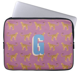Cheetah, rosa leopard monogrammed laptop fodral
