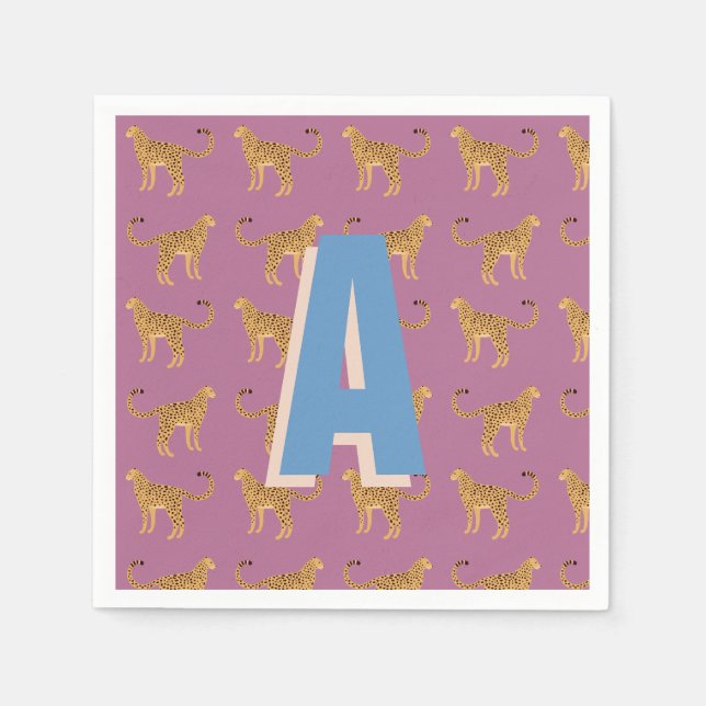 Cheetah, rosa leopard monogrammed pappersservett (Framsidan)