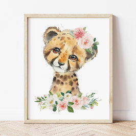 Cheetah, Safari, Rosa Flowers, Girl Nursery Poster