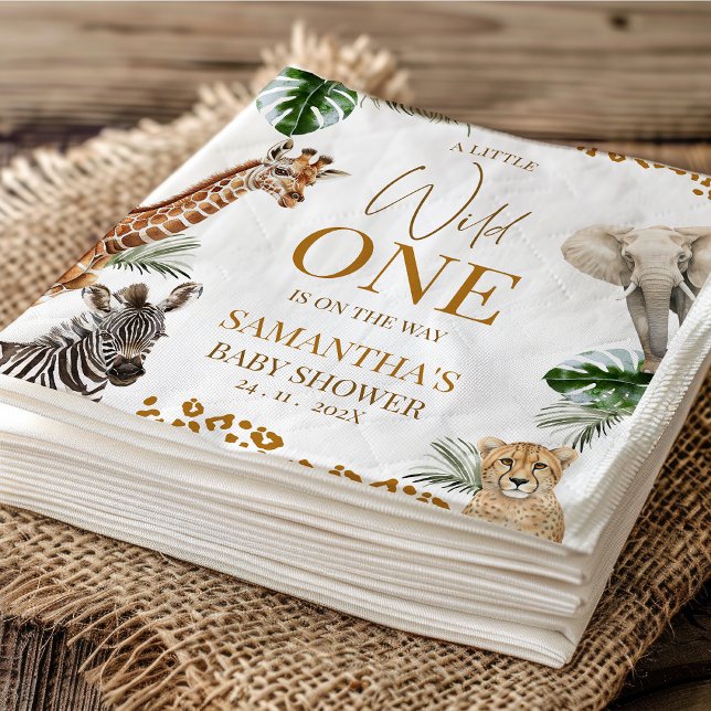 Cheetah Safari Wild One Baby Shower Paper Pappersservett (Little Wild One Safari Baby Shower Paper Napkin, Safari Baby Shower Napkin, A Little Wild One Napkin)